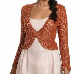 Anthropologie Orange Crochet Shrug